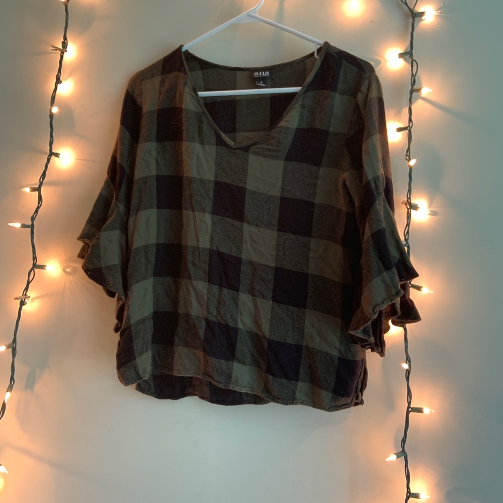 Forest green and black plaid top